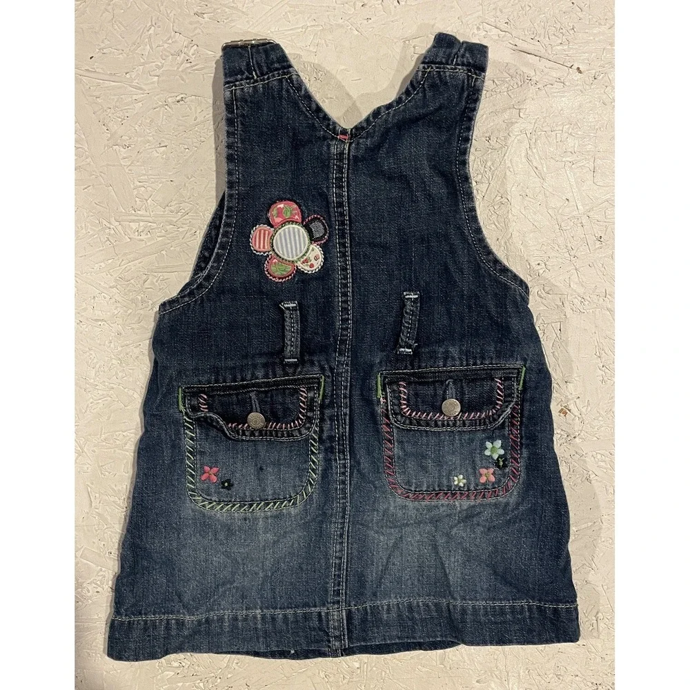 VINTAGE BABY GAP Girls Y2K Embroidered Denim‎ Overalls 6–12M Floral Cottagecore